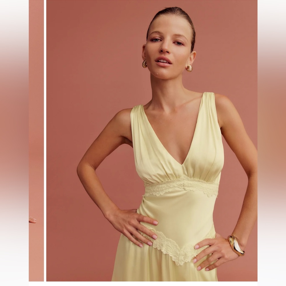 Reformation Stasia Silk Dress Yellow - Size 4